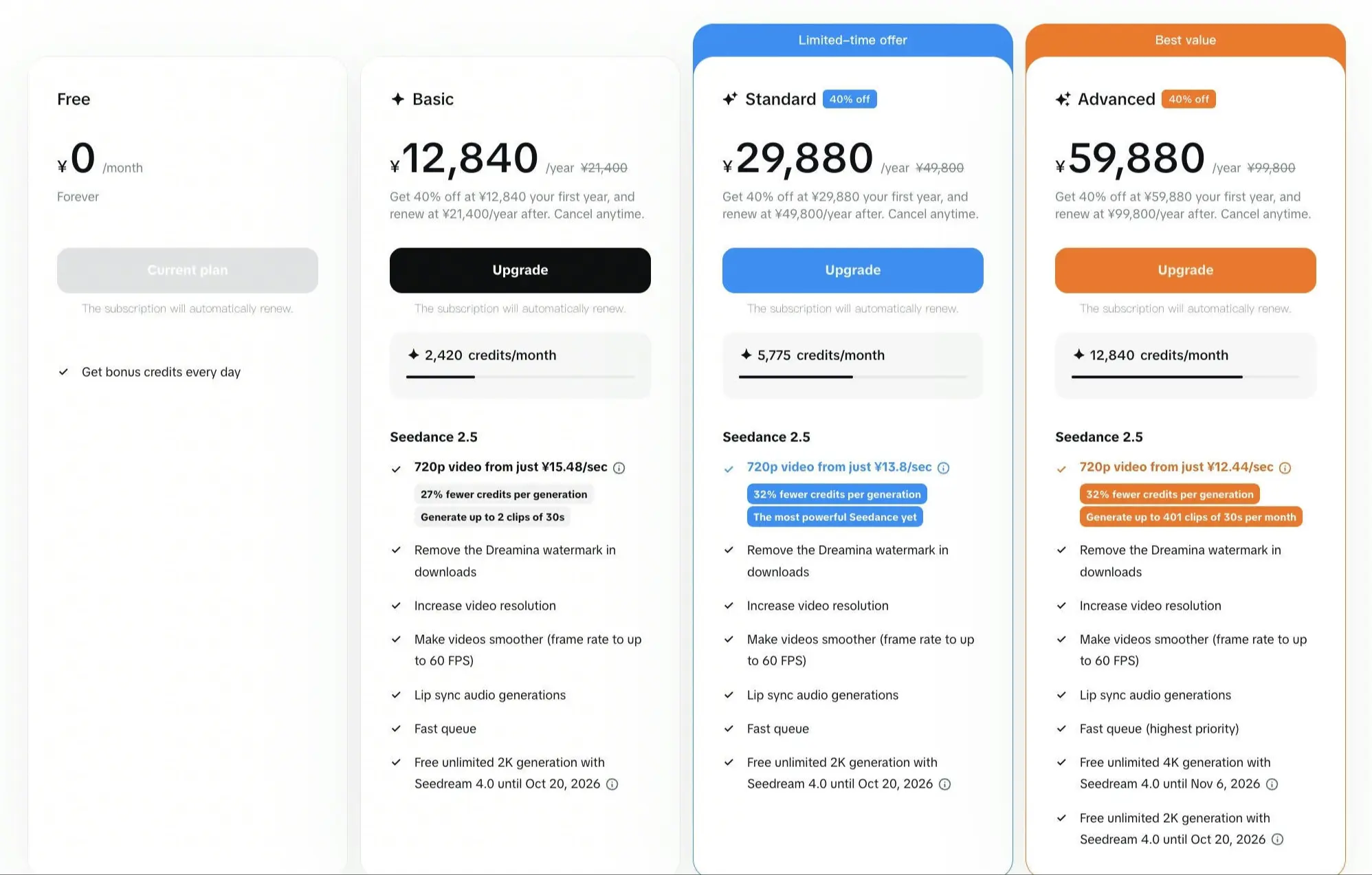 Seedance 2.5 pricing